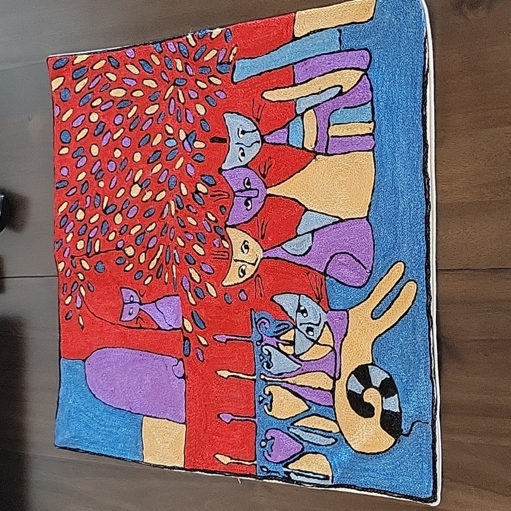 Hand stitched pillow cover - Friendly Cats